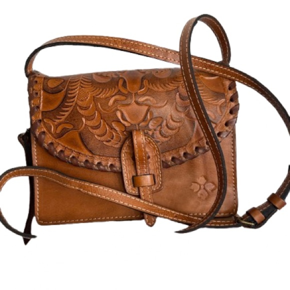 Patricia Nash Tan Embossed Leather Crossbody Bag